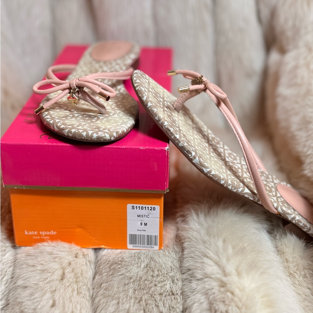 Kate Spade Beige and Pink Bow Sandals - Picture 2 of 5